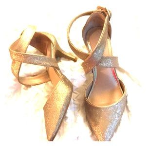 Gold tone, Kelly & Katie wrap heels. Size 9 1/2